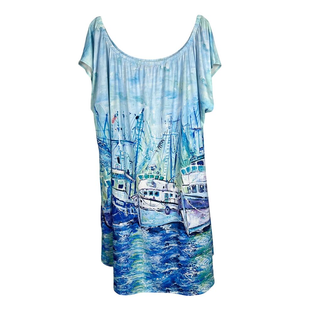 Leoma Lovegrove Womens XL Nautical Coastal Fishermancore Off Shoulder Dress